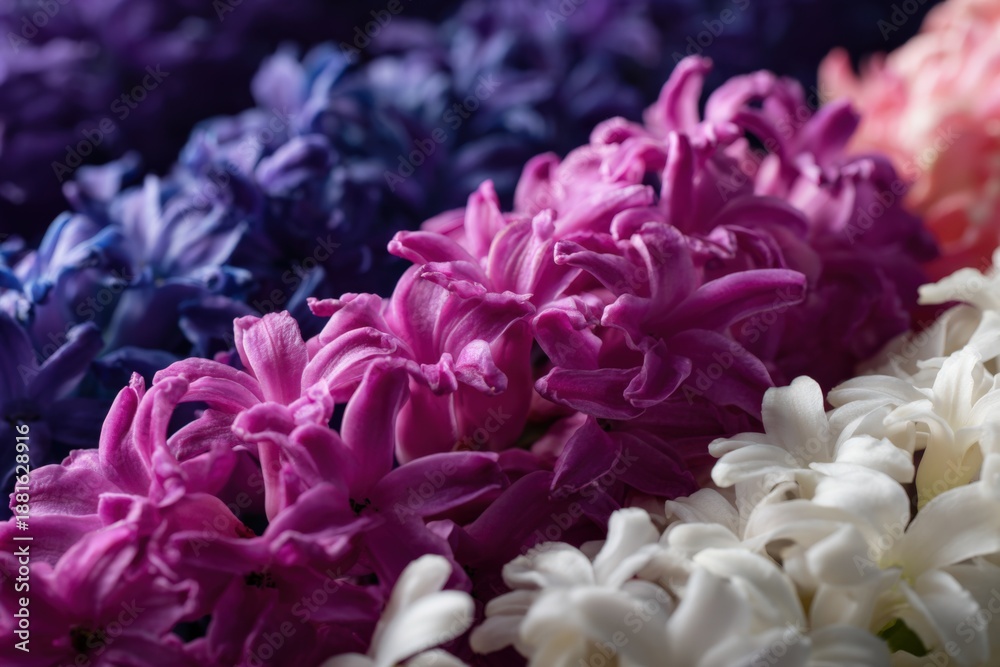 Obraz premium Vibrant hyacinth blooms in pink, purple, and white
