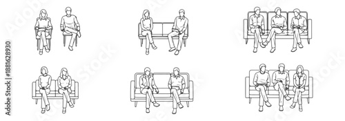 Top View Sitting People CAD Blocks - Detailed Line Art Scale Figures in Seated Poses for Interior Furniture and Room Layouts