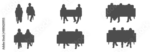 Top View Sitting People Silhouette CAD Blocks - Solid Black Seated Human Figures for Architectural Interior and Furniture Plans