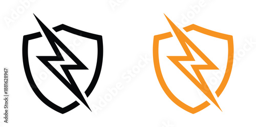 Shield with lightning bolt icon. Shield with Lightning Bolt Icon Representing Powerful Security and Protection.