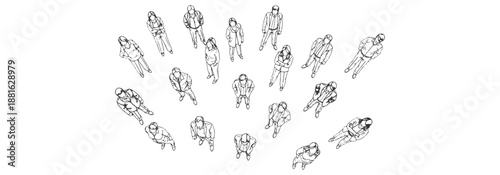 Top View Standing People CAD Blocks with Semi Thick Lines - Technical Human Figure Symbols for Clear Architectural Floor Plans