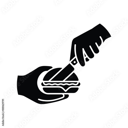 Hand cutting a sandwich isolated on white background, Vector, illustration