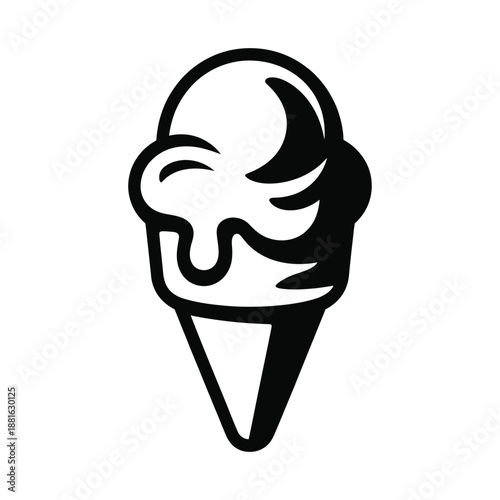 Single scoop ice cream in cone isolated on white background, Vector, illustration