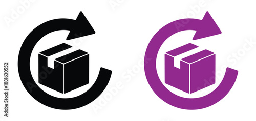 Recycling symbols with arrows and box. Package box icon with cycle arrow. Vector simple line icon for eco, recycle or sustainable products.	