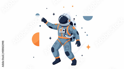 Astronaut in Space Suit Floating Freely.
