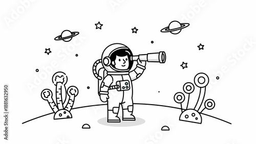 Astronaut in Space Suit Exploring Planets.