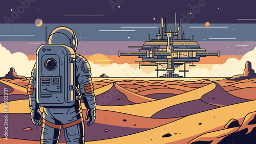 Astronaut in Space Suit on Alien Planet.