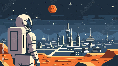 Astronaut in Space Suit on Mars Surface.