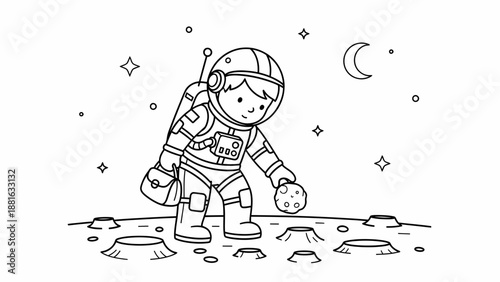 Astronaut in Space Suit on Moon Surface.