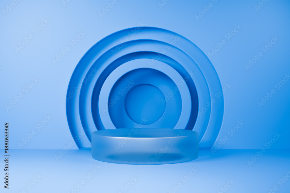 Obraz premium Blue concentric ring podium in a professional 3D studio