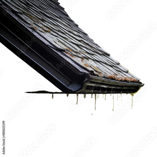 Icy rooftop, dripping water, shadowed edge