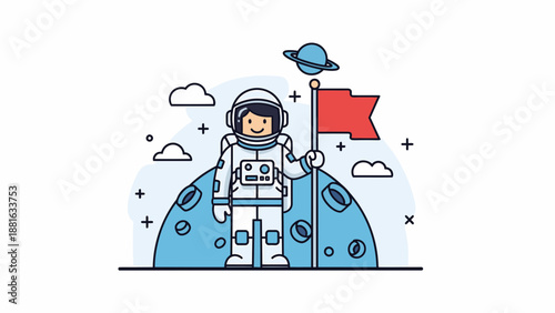 Astronaut Standing on Planet with Flag 1.