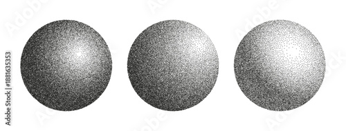 Radial transition spheres set. Vector isolated monochrome circular gradient of different shades of single color. Grunge circlets with grain noise texture. Grainy interference repercussion