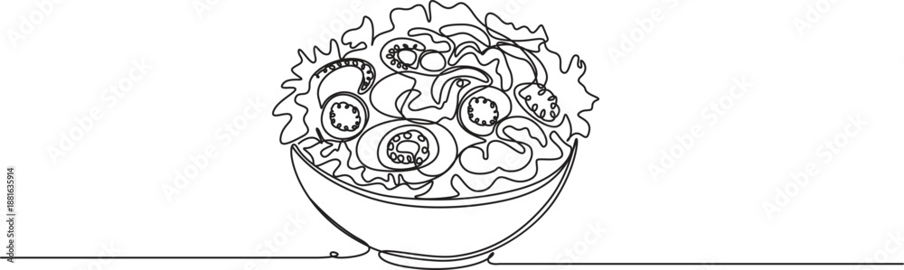 Fototapeta premium Continuous Line Drawing of a Fresh Salad Plate,Continuous Line Drawing of a Fresh Salad Bowl,Fresh Salad Bowl Line Art,Minimalist Continuous Line Art of a Food Dish