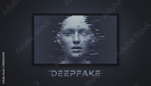 Digital screen displaying a human face experiencing data glitches and fragmentation. Representing the concept of deepfake technology. Artificial intelligence. And a compromised or manipulated identity