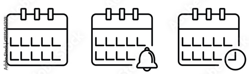 Calendar Reminder and Schedule Icon Set Representing Dates, Notifications, and Time Management