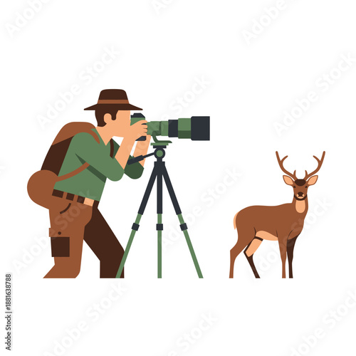 Wildlife Photographer Captures Image of Deer with Professional Camera and Tripod