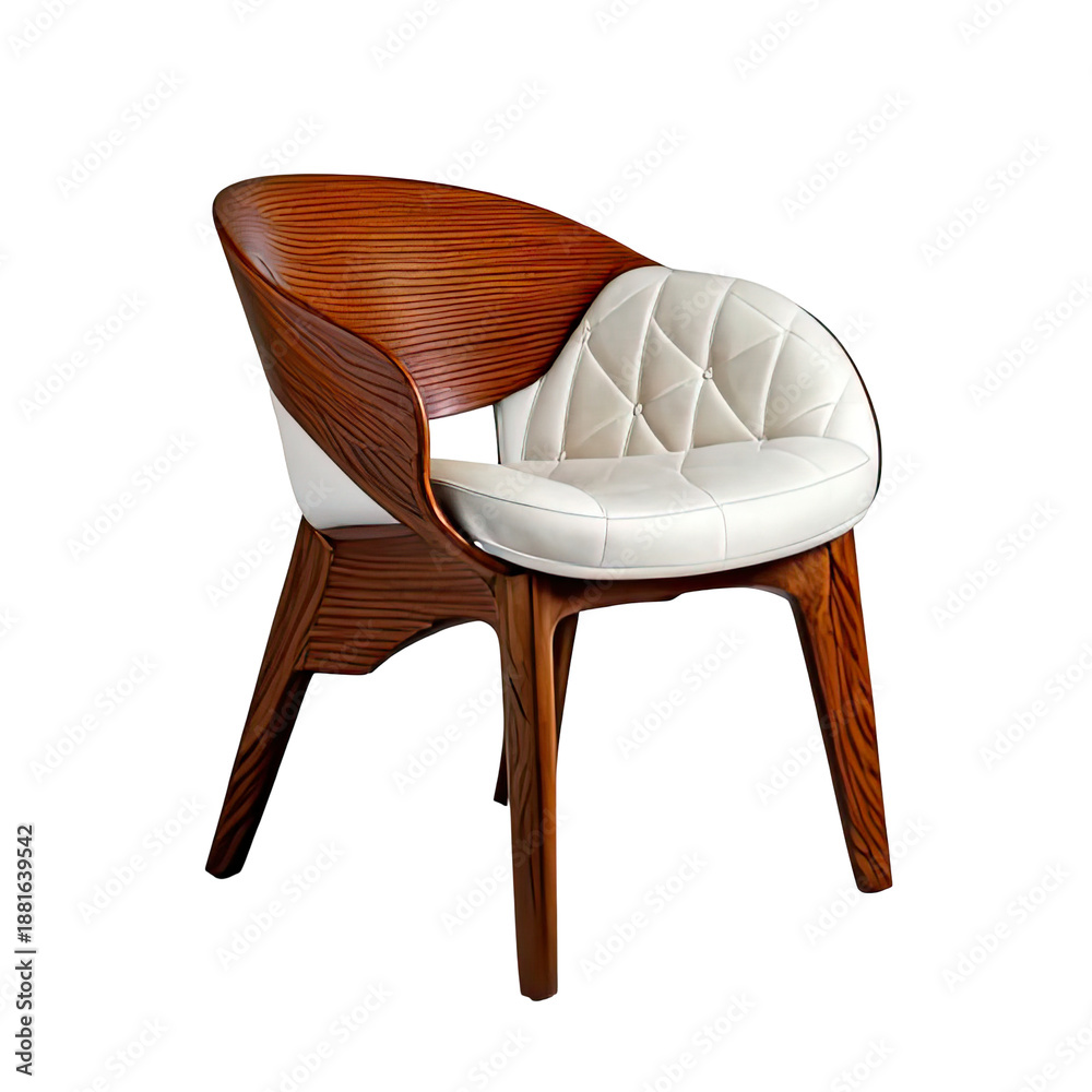 Fototapeta premium Stylish curved wooden chair with quilted white cushion
