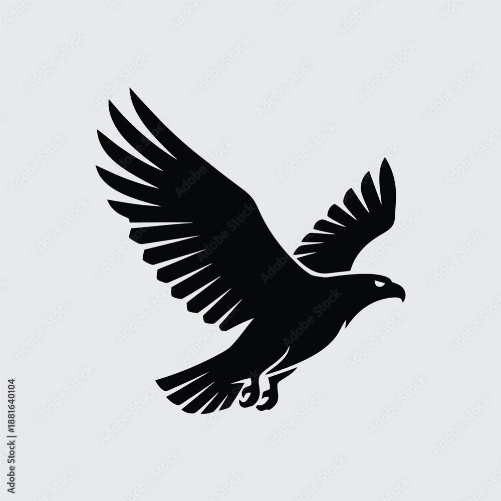 Fototapeta premium Eagle or hawk silhouette in flight with spread wings, bird of prey vector