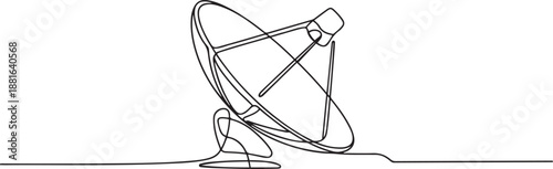 Continuous line drawing of satellite dish, tecnologi design, object.one line vector illustration with white background