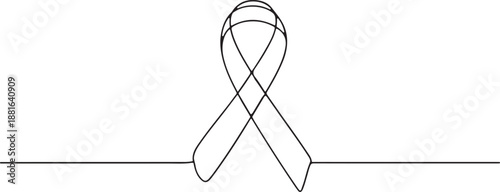 Continuous one line drawing of breast cancer awareness ribbon.one line vector illustration with white background