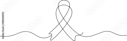 Continuous one line drawing of breast cancer awareness ribbon.one line vector illustration with white background