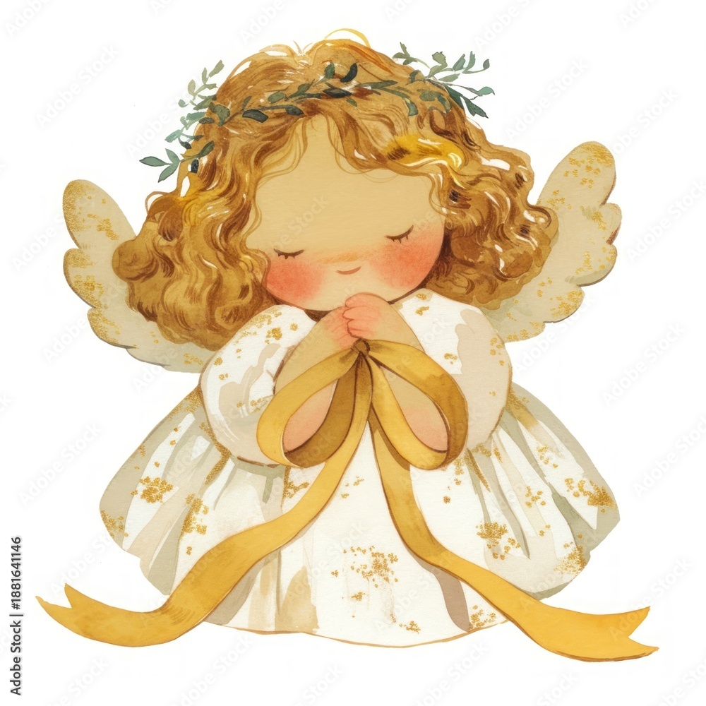 Fototapeta premium Adorable angel illustration with ribbon