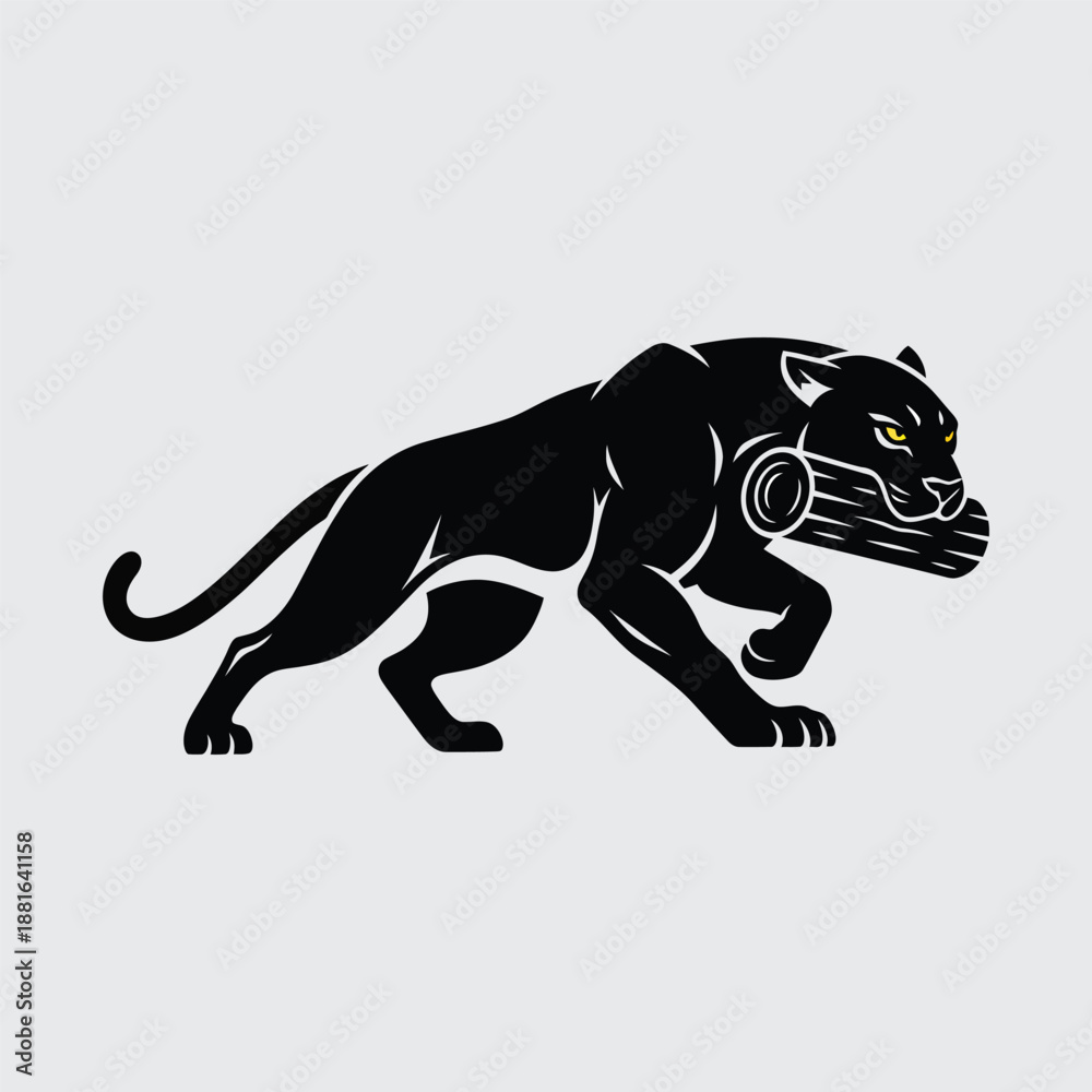 Naklejka premium Powerful black panther or mountain lion silhouette walking, wild cat vector