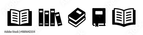 Book icons set books library studying symbol