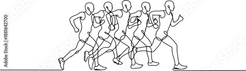 men athletes running race marathon move lifestyle.one line vector illustration with white background