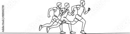 men athletes running race marathon move lifestyle.one line vector illustration with white background