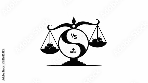 Symbolic scales balancing contrasting elements, representing choice and decision making