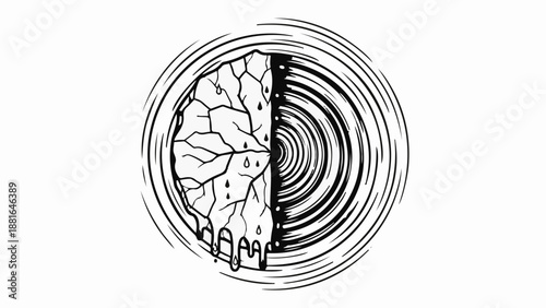 Melting ice brain with radiating ripples symbolizing thought and change