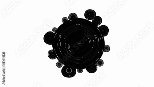 Abstract, dark, viscous liquid spheres clustered together, creating a mesmerizing, organic form.