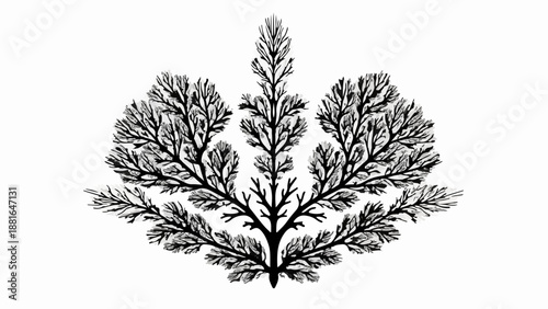 Intricate black fern frond motif on a white background
