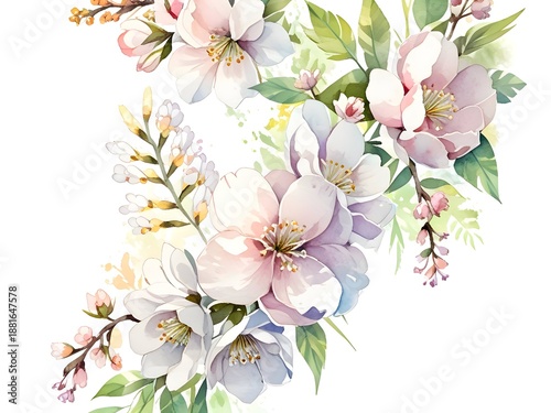 Cherry Blossom Blooming Watercolor Illustration Art