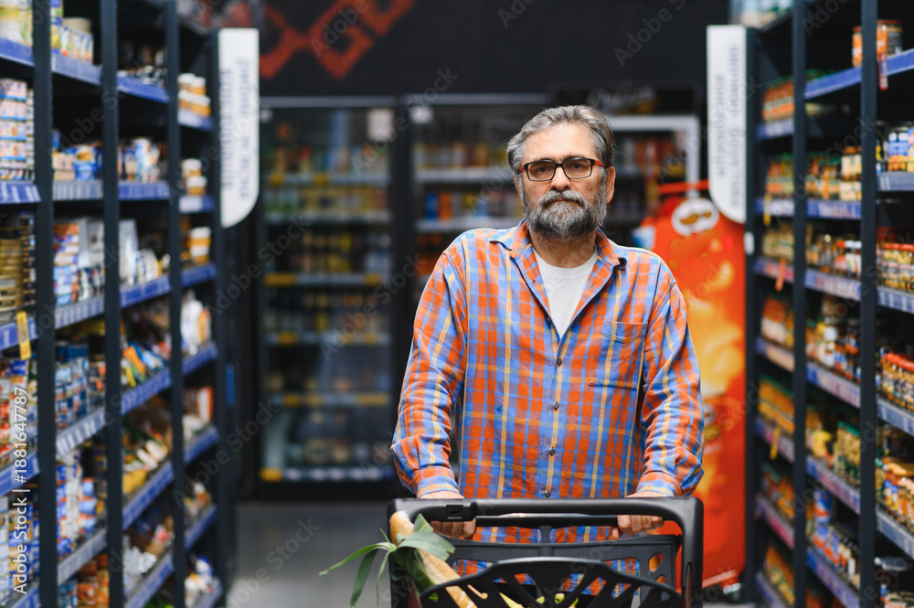 Fototapeta premium Senior man at grocery store products