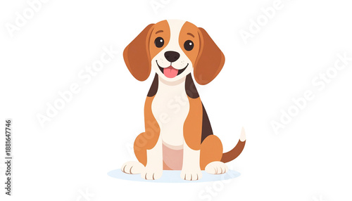 A cartoon beagle dog sitting on a light blue surface against a white background with a cheerful expression.