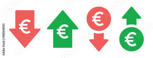 Euro currency arrows in green and red vector concept