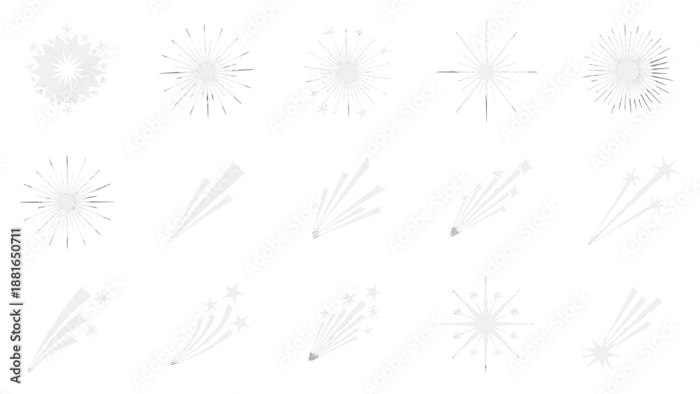 Obraz premium Various explosion effects and firework bursts isolated on a white background viewed from a straight-on perspective showcasing different energetic releases
