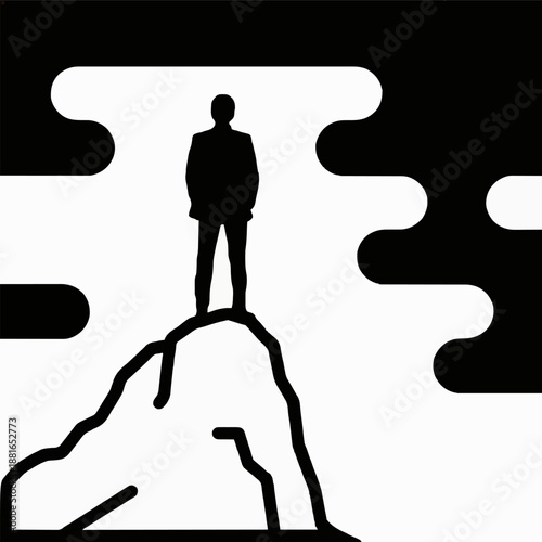 Silhouette of Man Standing on Peak, Abstract Design