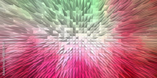 Photography A vibrant abstract background with a 3D pixel explosion or extrusion effect in red and green, creating a dynamic, chaotic, and futuristic concept for technology, data, or a powerful motion graphic