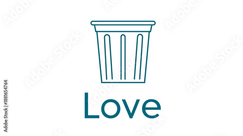 Metaphorical illustration of a trash can icon with 'Love' text, symbolizing rejection, heartbreak, or discarded feelings
