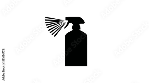 Black silhouette of a spray bottle dispensing a fine mist, ideal for cleaning, gardening, household, and hygiene concepts.