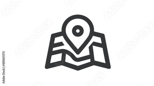 Location Pin on Folded Map Icon Outline. Navigation, Travel, GPS, and Direction Symbol in Line Art Style.