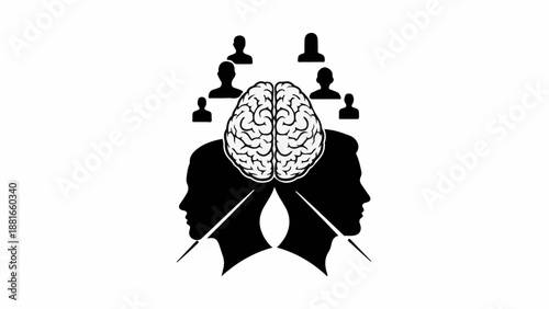 Two minds connect and share ideas, symbolizing teamwork and collective intelligence