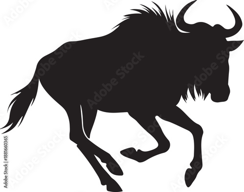 Running Wildebeest Silhouette Vector Isolated on White Background

