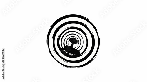 Surreal vortex with silhouette of a solitary tree and landscape