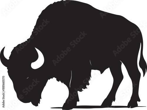 Grazing Bison Silhouette Vector Isolated on White Background

