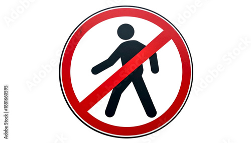 Circular sign with a black silhouetted person inside a red circle crossed by a red diagonal